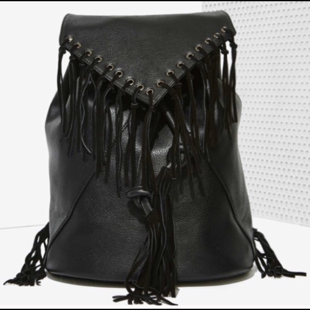 Vegan Leather Fringe Backpack